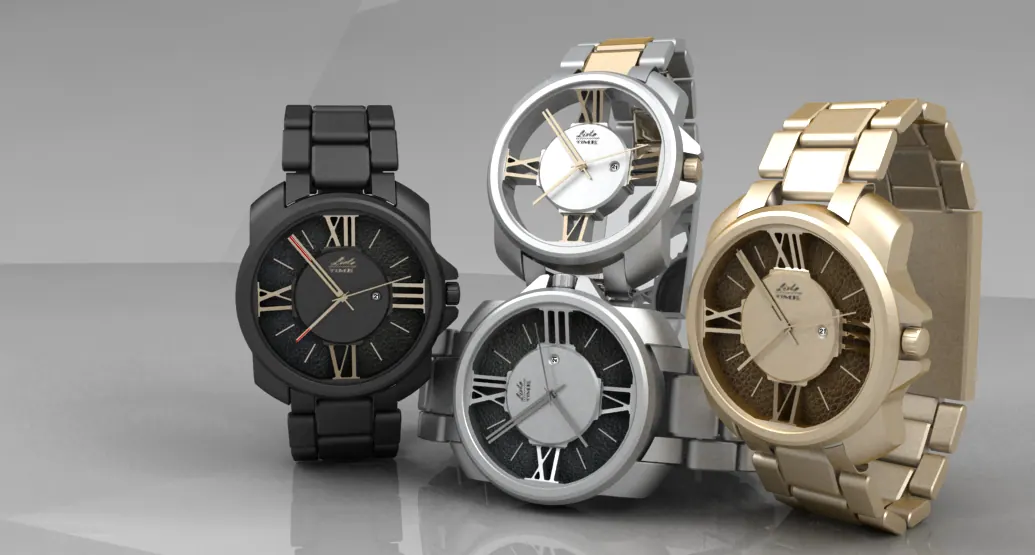 Tre orologi nei colori nero, argento e oro